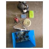 Tools, Casters, and Safety Items in Storage Bin