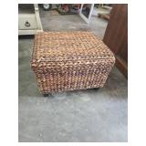 Wicker Storage Ottoman With Hinged Lid and Wooden