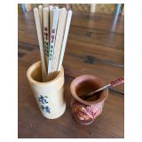 Wooden Chopsticks Set With Bamboo Holder and Decor