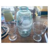 Clear Glass Vase and Pair of Goblet-Style Glass Ho