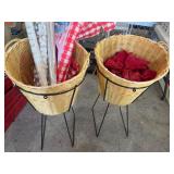 Two Wicker Baskets with Metal Stands