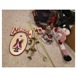 Holiday Decorations Including Snowmen, Wreath, and