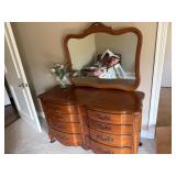 1950s Wooden Dresser with Mirror and Carved Detail