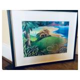 Framed Landscape Artwork Depicting a Coastal Scene