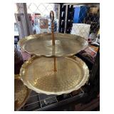 Two-Tier Hammered Metal Serving Tray with Central