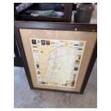 Framed Map Featuring Labels and Detailed Cartograp