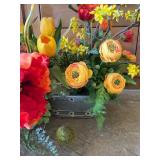 Artificial Floral Arrangements in Metal Planters