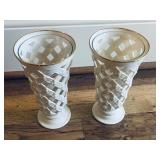 Lenox Pair of Lattice-Design Ceramic Vases with Gi