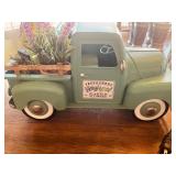 Decorative Green Metal Truck With Faux Plants and