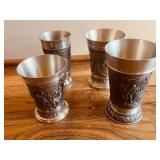 Four Pewter Decorative Cups With Bavarian Relief D