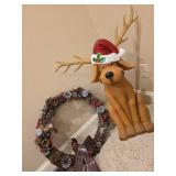 Decorative Reindeer Figure and Holiday Wreath