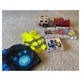 Toys Including Fire Truck, Board Games, and Vests