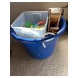 Blue Plastic Bin With Assorted Toys