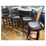 4 Swivel Wooden Bar Stools with Brown leather like