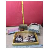 19ï¿½ wine bottle tray, trinket tray, ceramic box,