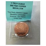 .988 Fine Copper Medallion 1 Troy ounce