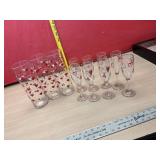 8 Valentines (hearts)  Champagne Flutes & 3 tall