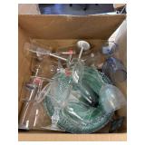 Lg of plastic wine glasses, part plates, milk can