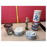 2 lidded casserole dishes, chef Santa, Tins, 2