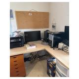 L shaped table 6o'x62'x28'with 3 computer towers,