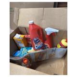 Cleaners, furniture polish, mop head, sand paper,