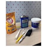 Cleaners, baking soda, Xylene, floor adhesive and