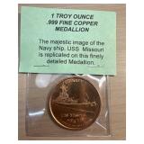 Troy ounce of .999 Copper