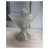 Pedestal punch bowl, cups, w ladles all in basket