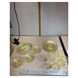 Yellow Madrid Depression glass, 3 cups & saucers,