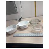 Corning fishes and lidded Pyrex and Anchor