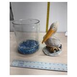 Heavy Glass fish bowl with blue beads and resin