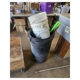Trash can ,suction  hose and buckets