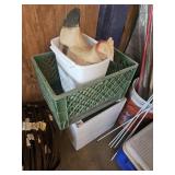 Wood box, milk crate, chicken