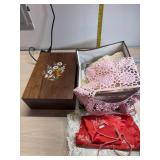 Wood sewing box, soft side box with vintage