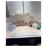 3 Coca Cola glasses, 6 square base pink on the