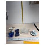 Cobalt dish, spoon rest, cream & sugar bowls &