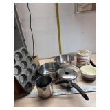 Muffin pan, 2 Reverware sauce pans, stainless
