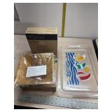 2 new Pampered Chef Square Bamboo Bowls and tray