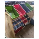 34"ï¿½12"ï¿½23" shelf with plastic bins