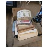 Box of craft supplies mostly needlepoint