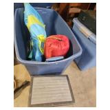 Tote with lid, stool, sleeping bag and more