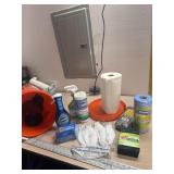 Home Depot Bucket with cleaning supplies, gloves.