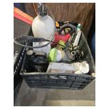 Tote ,paint, sprayer and misc