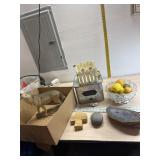 Wolf, tin drink box with spout, napkin holder