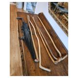 Walking sticks and umbrella