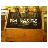 6 Pack Unopened Early Coca Cola Bottles in Wood