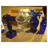 Cobalt Glass and Vase and Misc - Mixed Box Lot