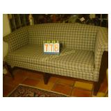 Love Seat - Plaid Print & Wooden Legs - Vintage -