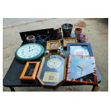 Home Décor Lot - Clocks, Shelf, Bells, Framed Art
