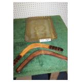 Boomerangs lot of 2 and Copper Platter Approx.